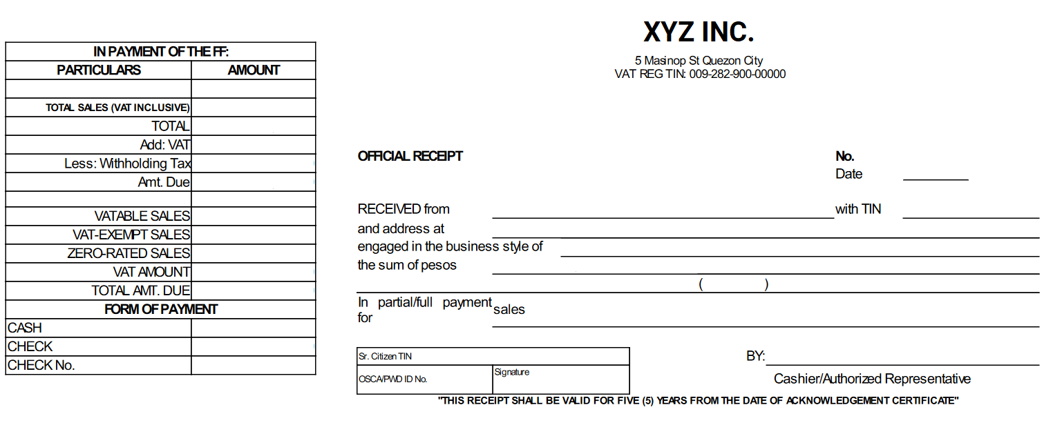 Sample Official Receipt Format Philippines