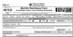 BIR Form 0619E: Monthly Expanded Withholding Tax Return