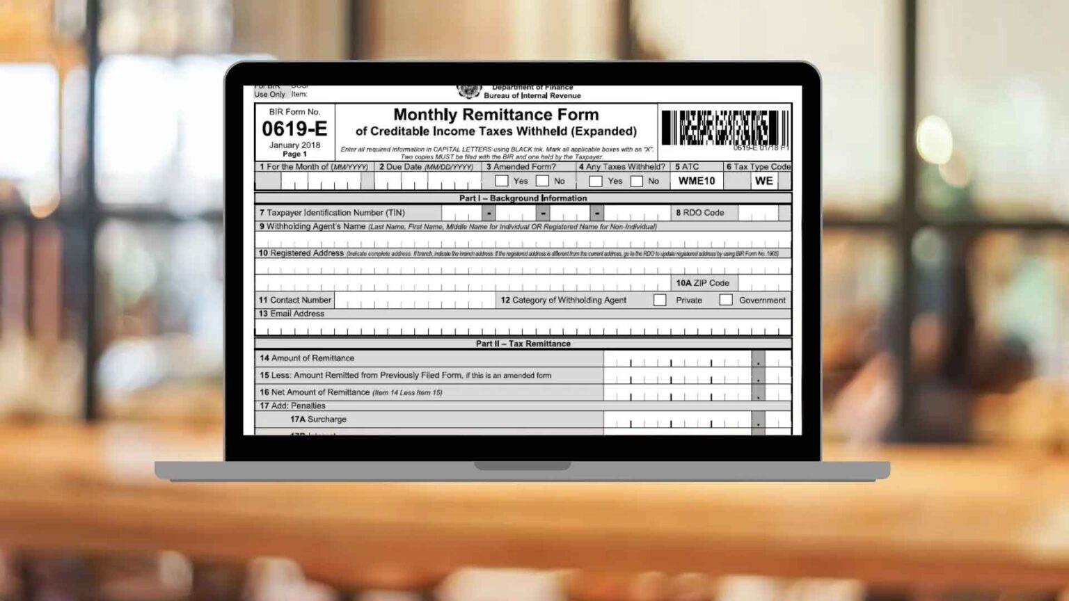 BIR Form 0619E: Monthly Expanded Withholding Tax Return