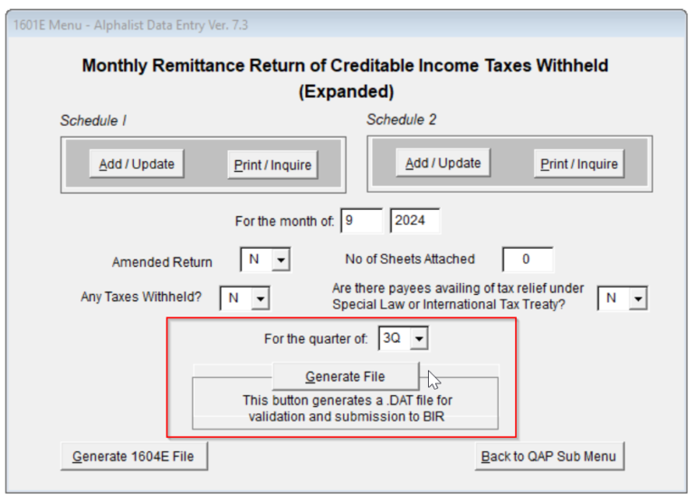 Quarterly Alphalist of Payees (QAP) for BIR Form 1601EQ