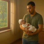 Father taking care of newborn child during paternity leave