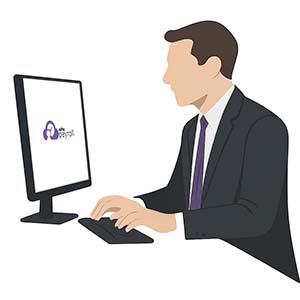 A man working on a computer and using MPM Payroll.